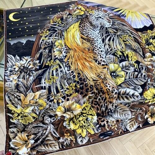 Moonlight Leopard New Arrival Pure Silk Square Scarf Gentleness Personality Luxury Pashmina Design Shawls Wrap Scarves KFJ1