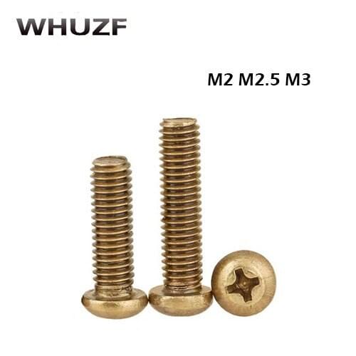 Copper mashines screws 100pcs GB818 Round head brass Copper M2 M2.5 M3 M4 M5 M6 pan screws Cross machine 2017