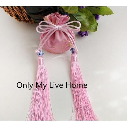 Floral Tassel Cute Mini Silk Pouch Satin Drawstring Gift Bags for Jewelry Packaging Craft Fabric Bag Small Sachet 8x9cm 2pcs/lot