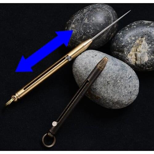 Multi-function Titanium Alloy Retractable Toothpick Brass Handle Push-pull Spring Portable Fruit Fork Outdoor Self-defense Tool