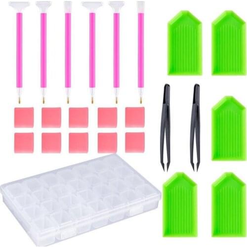 24pcs DIY Diamond Painting Accessories 5D Cross Stitch Embroidery Pen Diamond Painting Tools Set Mosaic Glue Pen Kit Tweezers