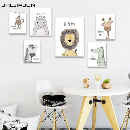 Baby Nursery Wall Art Poster Zebra Lion Canvas Wall Art Print Animal Painting Decorative Picture Nordic Kids Bedroom Decoration