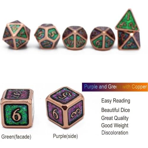 2020 New Metal Dice Set Dnd Scales Pouch of 7pcs RPG MTG Board Games D4 D6 D8 D10 D% D12 D20 Color Changing from Different Angle
