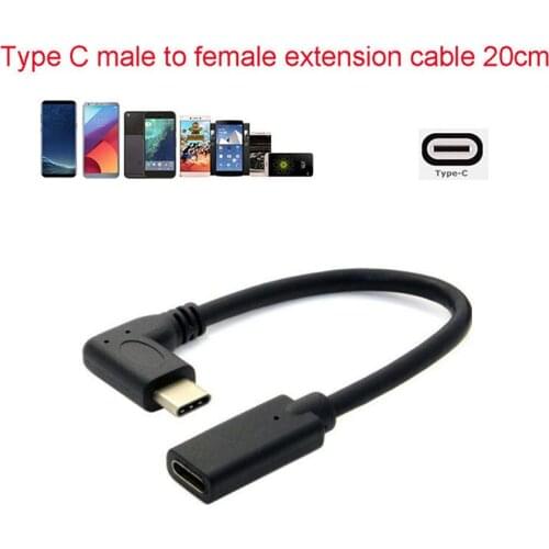 New USB-C USB 3.1 Type-C Male To Female Extension Data USB-C Cable 90 Degree Right Angle Black