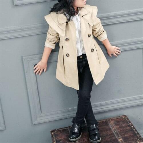 Baby Girl’s Solid Color Trench Coat Fashion Korean Style Double-breasted Lapel Long-sleeved Coat Autumn Winter Clothes