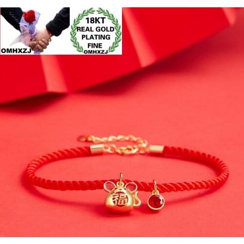 OMHXZJ Wholesale BA157 European Fashion Fine Woman Girl Party Birthday Wedding Gift FU Rabbit AAA Zircon 24KT Gold Red Bracelet