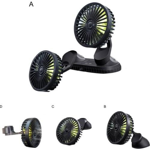 Chargeable Vehicle Fan USB 360 Degrees Rotation Double Head Suction Cup Vehicle Fan for Car
