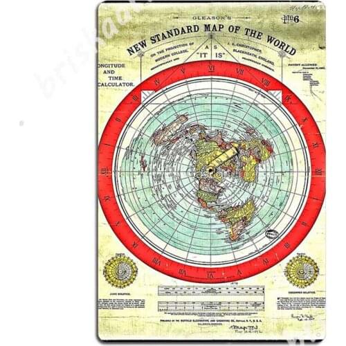 Gleason 1892 Flat Earth Map Metal Signs Wall Mural pub Garage Decoration Plaques Tin sign Posters