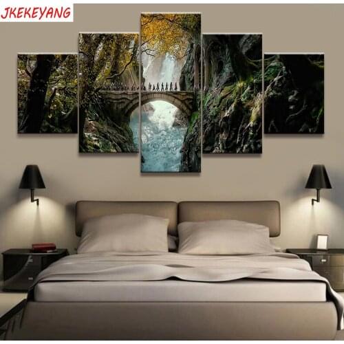 Full Square/Round Drill 5D DIY diamond painting 5pc Elf castle scenery Pictures mosaic Diamond Embroidery Wall Arts J2393