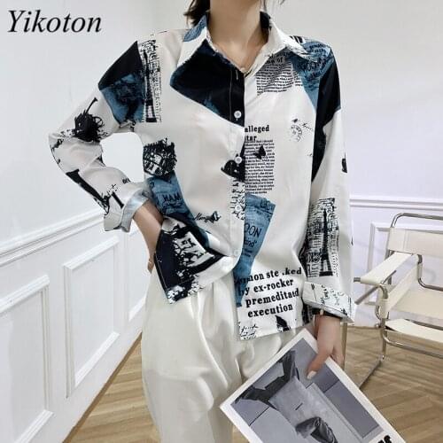 Casual Shirts Female Spring\Autumn New Tops Women All-Match Printed White shirt Retro Long Sleeve Shirt Women Korean Loose Tops