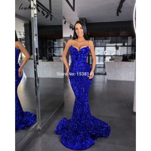 Plus Size Royal Blue Prom Dresses 2020 Long Mermaid Spaghetti Cocktail Dresses Women Party Night Sexy Wedding Party Dresses Robe