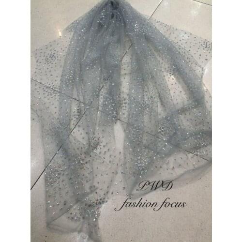Silver Glitter Net Lace Fabric Stretch African Tulle Mesh Fabric for Beautiful Dress or Party Dress