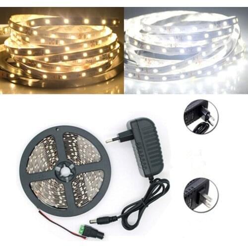 LED strip,5m 300 LED 3528 SMD 12V flexible light 60 led/m,IP20/IP65 Warm White / Cold White With 12V 2A EU/US plug