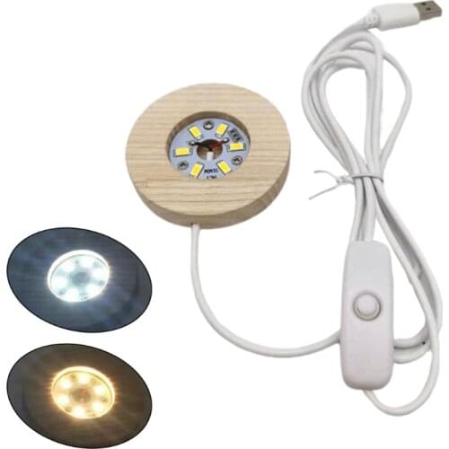 LED Night Light Wooden Round Base Holder Display Stand for Crystals Glass Ball Illumination Lighting Accessories Decor