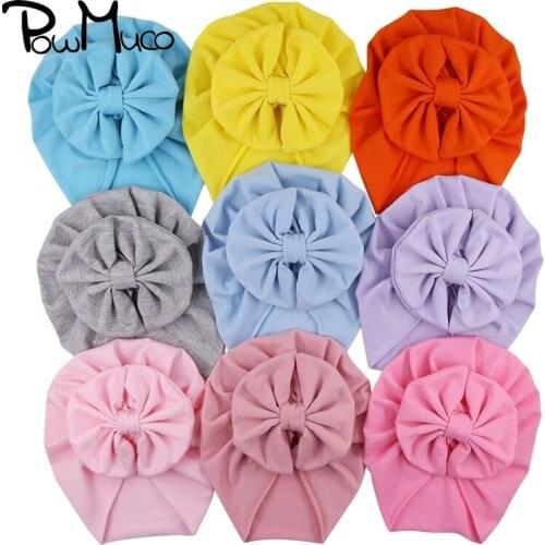 Powmuco Comfortable Breathable Polyester Cotton Baby Hat Solid Color Handmade Bowknot Infant Caps Kids Accessories Birthday Gift