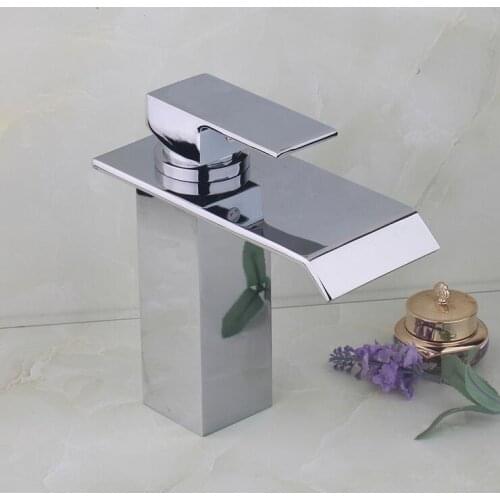 Bathroom chrome wash basin faucet waterfall, Brass sink basin faucet water tap, Copper single hole basin faucet hot and cold
