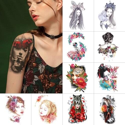Temporary tattoo stickers Flower Fairy Cartoon woman girl Waterproof tattoo flower Female killer warrior Body art tattoo