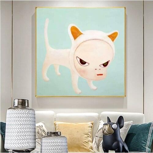 Japanese Painter Nara Yoshitomo Cartoon Oil Painting Hand Made On Canvas Graffiti Art Oil Painting For Kids Wall Decoration