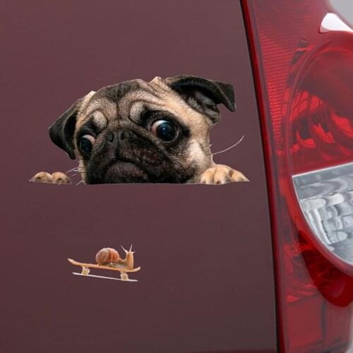 Funny 3D Pug Dogs Watch Snail Car Window Decal Cute Pet Puppy Laptop Sticke
