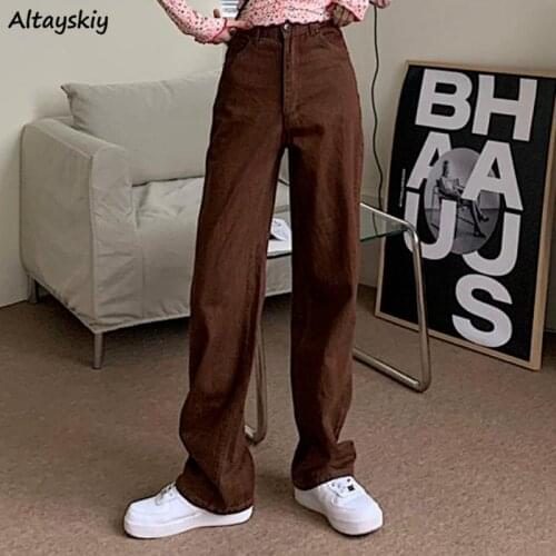 Women Jeans Spring Vintage Simple Trendy Trouser Solid Ulzzang High Waist Full-length Streetwear All-match Cozy Female Teen BF