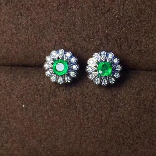 Natural green emerald stud earrings 925 sterling silver natural gemstone earrings fashion women party Earrings jewelry