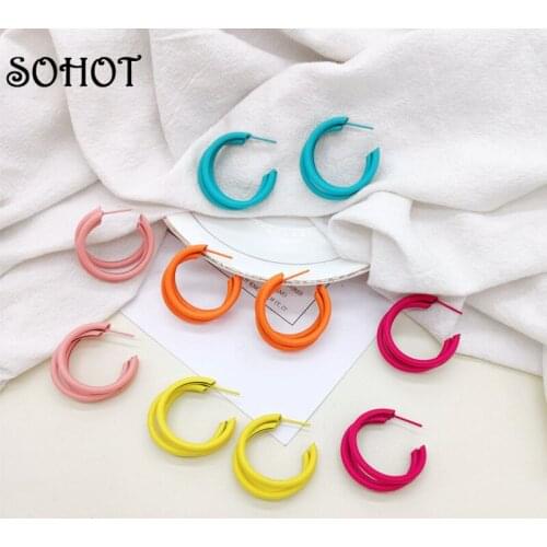 SOHOT INS Hot Sale Myltilayer Women Candy Colorful Hoop Earrings CHic Trendy 3CM Minimalist Style Punk Summer Jewelry Brincos