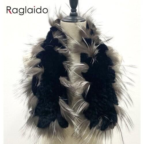 Women Stylish Warm Scarf Natural Fluffy Fox Fur Shawls Winter Female Fashion Knitted Rabbit Fur Scarves 90x10cm