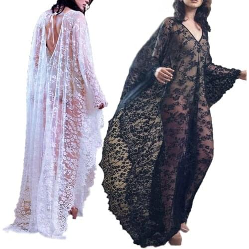 2021 Hot Fashion New Women Lace Chiffon Kimono Beach Bikini Cover Up Wrap Beachwear Mesh Long dress
