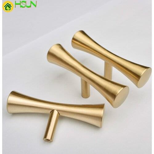 1 pc Brass Gold Cabinet Handles Goldenwarm Furniture Hardware T Bar Kitchen Door Knobs Drawer Handles