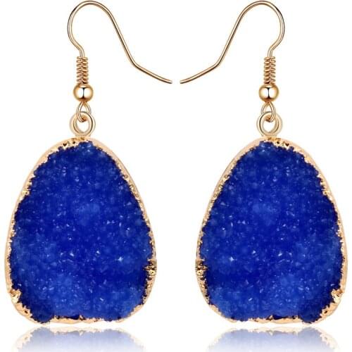 1Pair European Jewellery Colorful Water Drop Dangle Earings Pink Black Resin Stone Drusy Earrings For Women Jewelry E1356T1