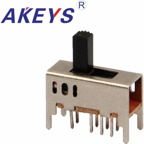 10PCS SS-23D03 2P3T Double pole three throw 3 position slide switch 8 solder lug pin verticle type with 4 fixed pin