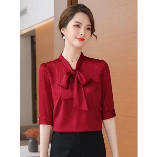 Formal OL Styles 2021 Spring Summer Short Sleeve Blouses Shirts for Women Business Work Wear Ladies Office Blouse Clothes Tops