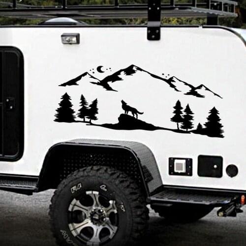 For SUV RV Camper Offroad Howling Wolf Silhouette Car Decor Mountains Woodland Forest Animal Moonlight Car Sticker Decals
