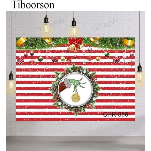 Christmas Photography Background Wreath Jingling Bell Christmas Tree Red Stripe Photo Backdrop Famliy Party Photoshoot Props