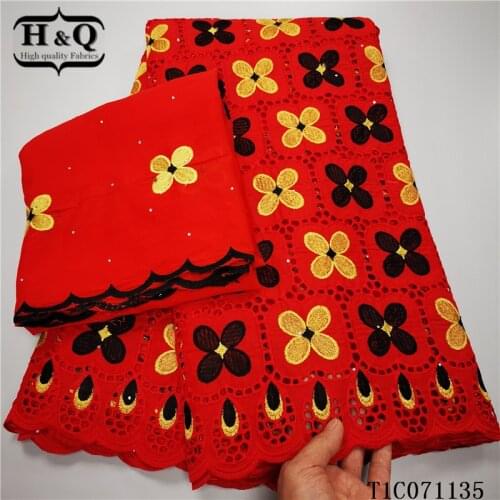 H&Q red swiss voile lace 100% cotton fabric 5+2 yards african laces with stones 2021 high quality french net for sewing dress