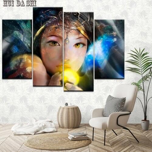 Canvas Pictures Home Decor Living Room Wall Art Framework 4 Pieces Game characters Girl Paintings HD Prints Anime Posters