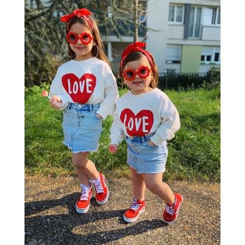 Toddler Kids Girls Long Sleeve Sweatshirts Love Heart Round Neck Color Block Pullover Outfits Kids Cotton Clothes Tops