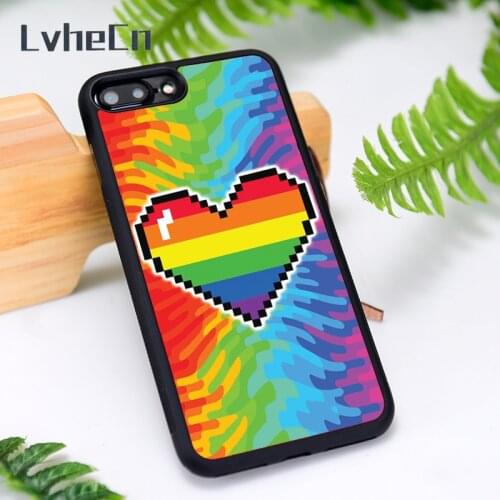 LvheCn Silicone Rubber Phone Case Cover for iPhone 6 6S 7 8 Plus X XS XR 11 12 Mini Pro Max Rainbow Heart
