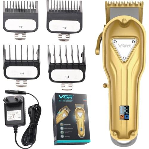 VGR Silver All-metal Barber Professional Hair Clipper Electric Cordless LCD Hair Trimmer Gold Silver Hair Cutting Machine Mower