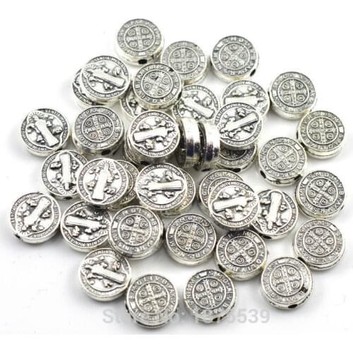 Fashion St benedict alloy bead diameter is 10 mm flat round zinc alloy necklace bead