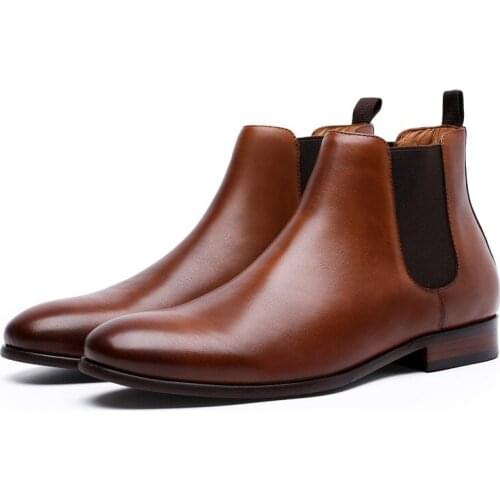 Male British Style Slip-On Wedding Dress Short Boot for Man Spring Autumn Mens Chelsea Boots Leather Casual Shoes