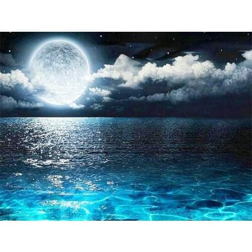 5D Diamond Painting Kits Sea Moon Landscape Mosaic Picture Poured Glue DIY Embroidery Full Drill Art Craft Gift Home Decor