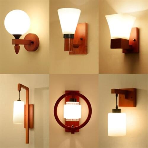 Solid Wood Red Lantern Glass Wall Lamps Chinese Living Room Bedroom Bedside Wall Lights Waystairs Antique Study Deco Fixtures