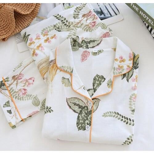 2021 New knitted cotton pajamas long sleeves and trousers for home wear spring and summer womens soft and breathable homewear