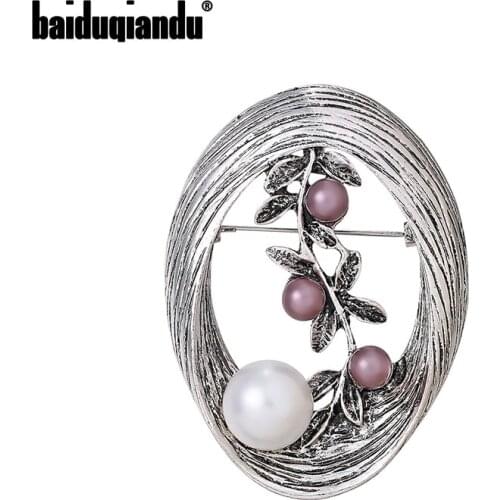 Baiduqiandu Brand New Arrival Oval Shape Plant Brooch Vintage Jewelry for Women Dress Coat Decotation Accessories