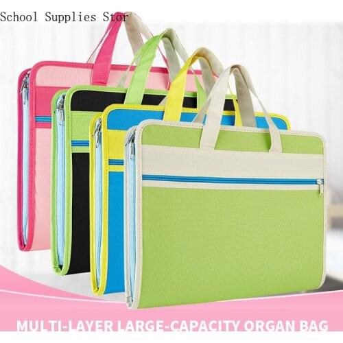 File Bag Organ Folder Multi-layer A4 Office Paper Clip Test Paper Storage Bag Student Portable Organ Bag Zipper Bag