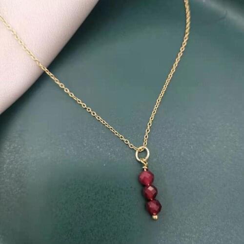 Delicate Faceted Red Ruby Bar Necklace 14K Gold Filled Neck Chains Pendants Boho Hand Made For Elegant Women Necklace Jewelry