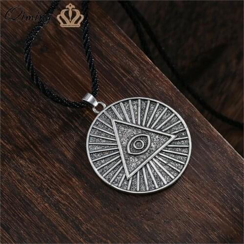 QIMING Masonic Pyramid Pendant Necklace For Women Masonic Triangle Eye Eyes Necklace Slavic Viking Men Jewelry