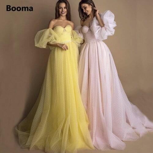 Fairy Pink Long Prom Dresses Polka Dots Tulle Ruched A-Line Formal Party Gowns Detachable Sleeves Sweetheart Evening Dresses