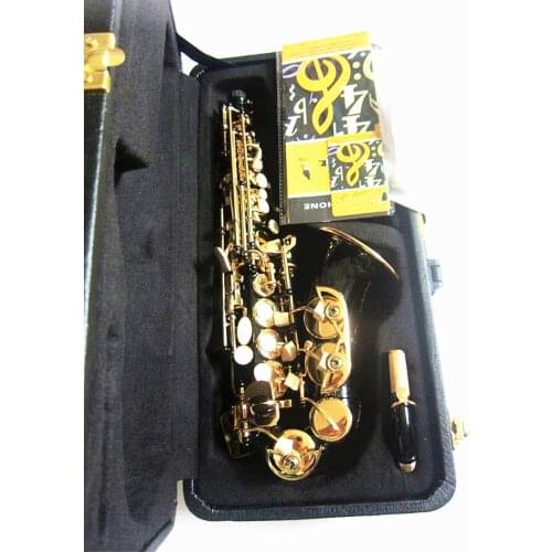 Super New Curved Soprano Saxophone BbTune Music Instrument Black Plated Gold Key Top-Quality With Mouthpiece Adults Universality
